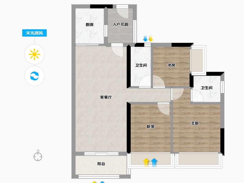 广东省-清远市-碧桂园江与峸-71.54-户型库-采光通风