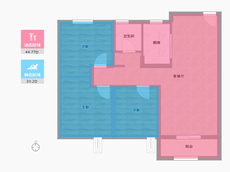 天津-天津市-融创观澜壹號-66.33-户型库-动静分区