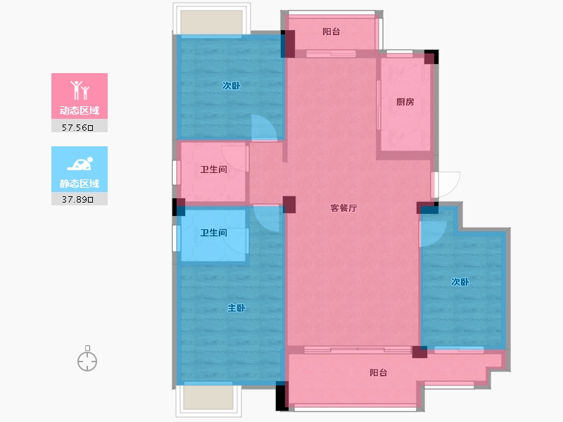 福建省-龙岩市-汀州红府天湖玺-85.85-户型库-动静分区