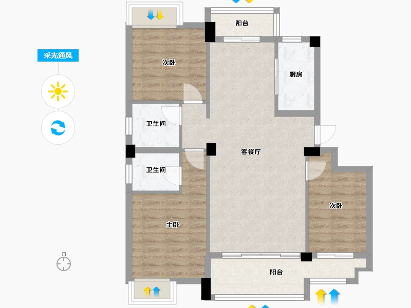 福建省-龙岩市-汀州红府天湖玺-85.85-户型库-采光通风