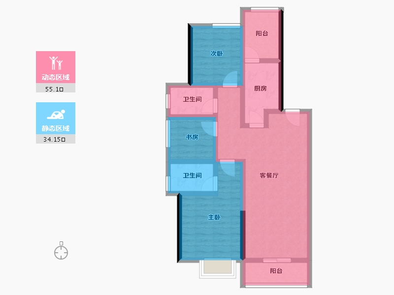 河北省-承德市-中冶兴隆新城·红石郡-77.61-户型库-动静分区