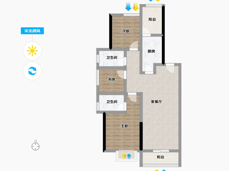 河北省-承德市-中冶兴隆新城·红石郡-77.61-户型库-采光通风