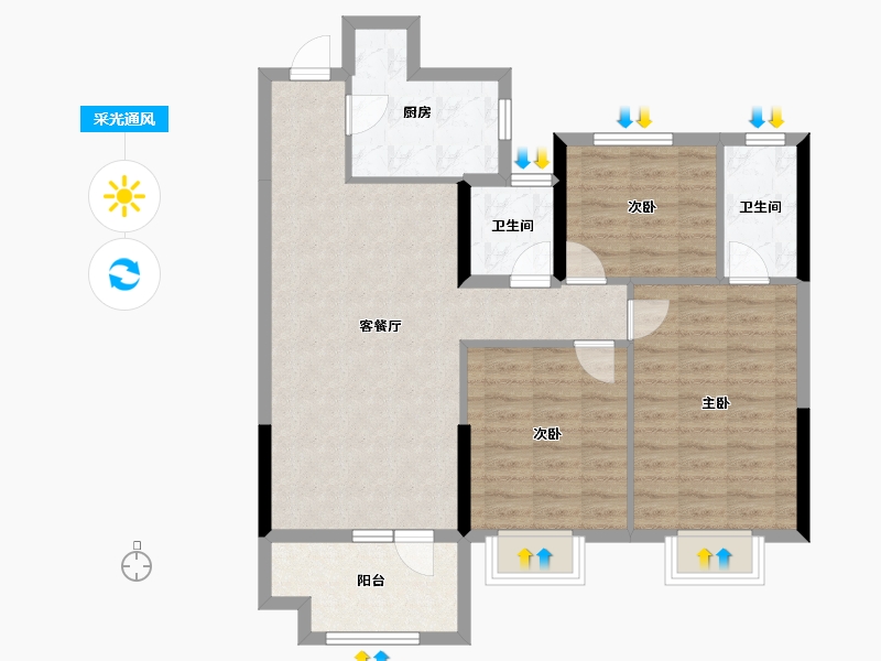 湖北省-孝感市-天丽园二期-88.06-户型库-采光通风