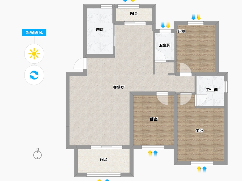 安徽省-宿州市-翔豪·新都-88.80-户型库-采光通风