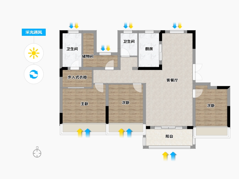 浙江省-湖州市-保利明玥风华-102.41-户型库-采光通风