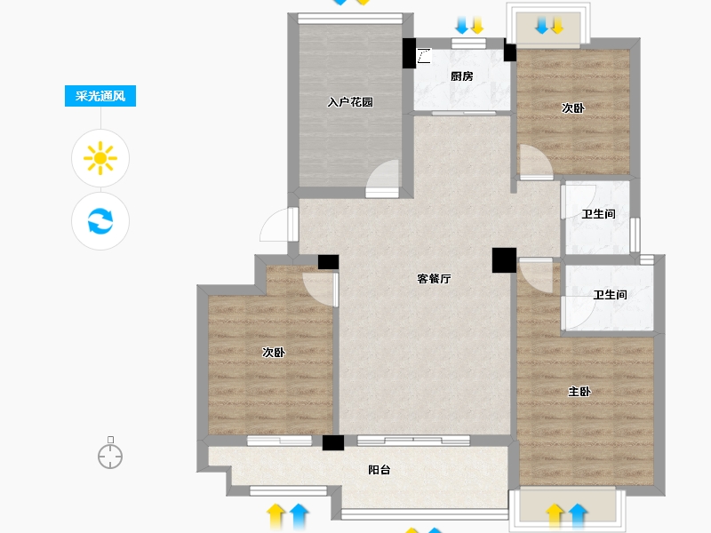 福建省-龙岩市-汀州红府天湖玺-90.45-户型库-采光通风