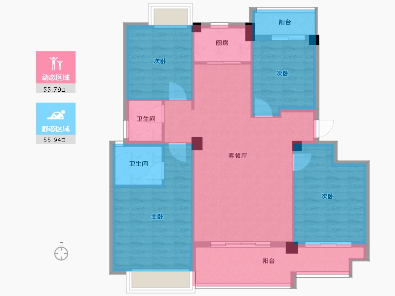 福建省-龙岩市-汀州红府天湖玺-100.77-户型库-动静分区