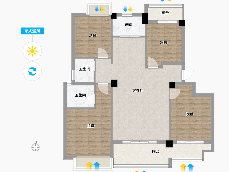 福建省-龙岩市-汀州红府天湖玺-100.77-户型库-采光通风