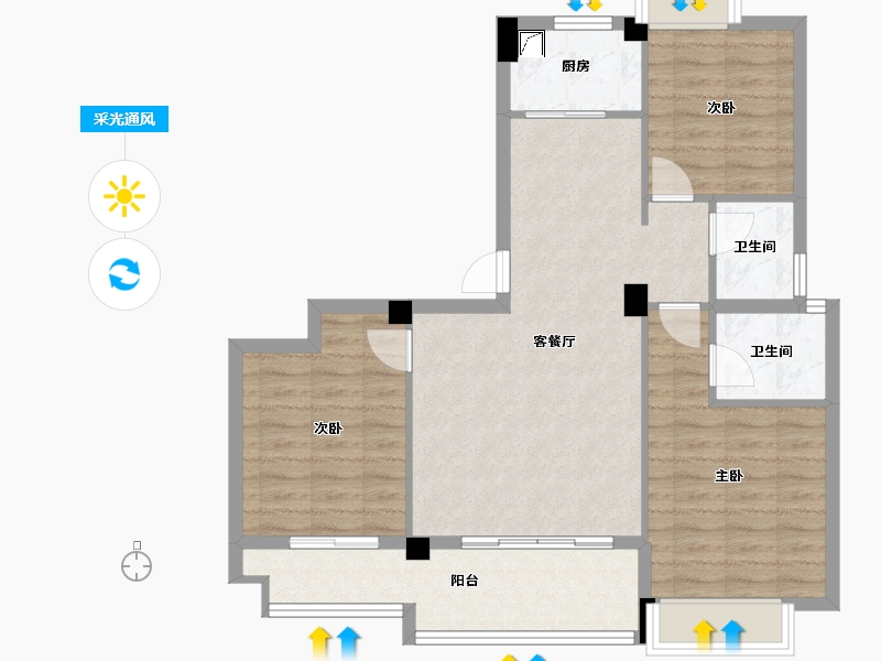 福建省-龙岩市-汀州红府天湖玺-85.00-户型库-采光通风