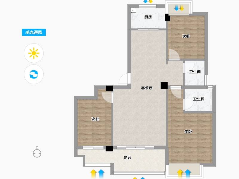 福建省-龙岩市-汀州红府天湖玺-80.80-户型库-采光通风