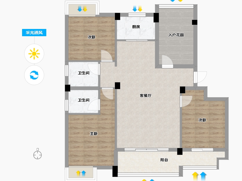 福建省-龙岩市-汀州红府天湖玺-96.70-户型库-采光通风