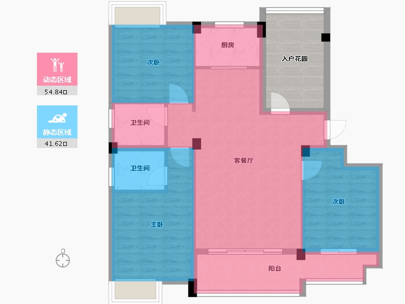 福建省-龙岩市-汀州红府天湖玺-96.70-户型库-动静分区