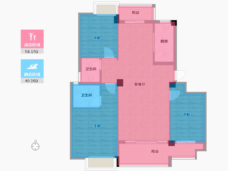 福建省-龙岩市-汀州红府天湖玺-88.85-户型库-动静分区