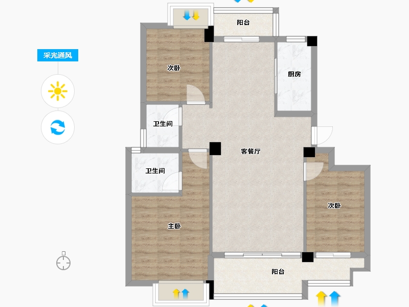 福建省-龙岩市-汀州红府天湖玺-88.85-户型库-采光通风