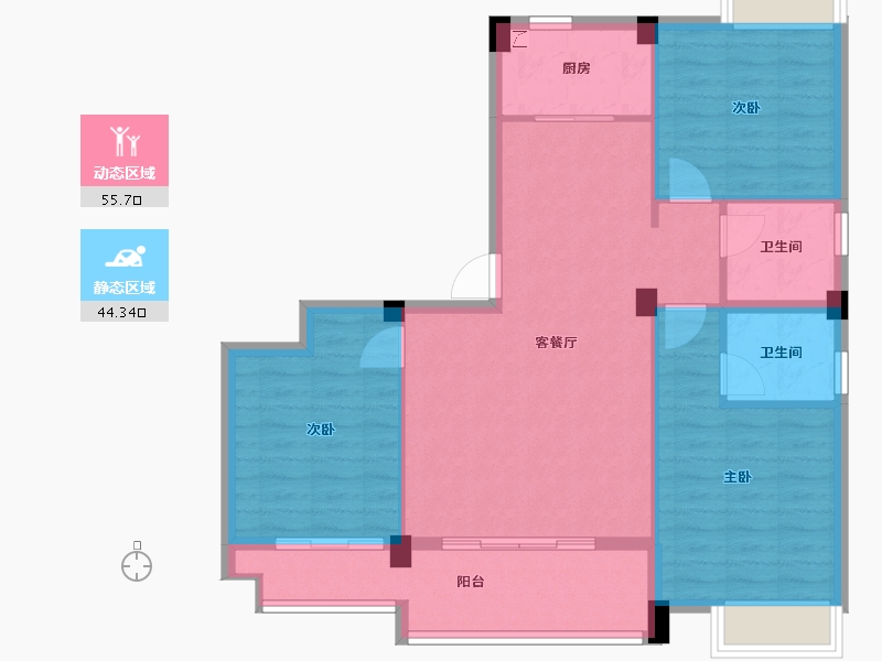 福建省-龙岩市-汀州红府天湖玺-90.37-户型库-动静分区