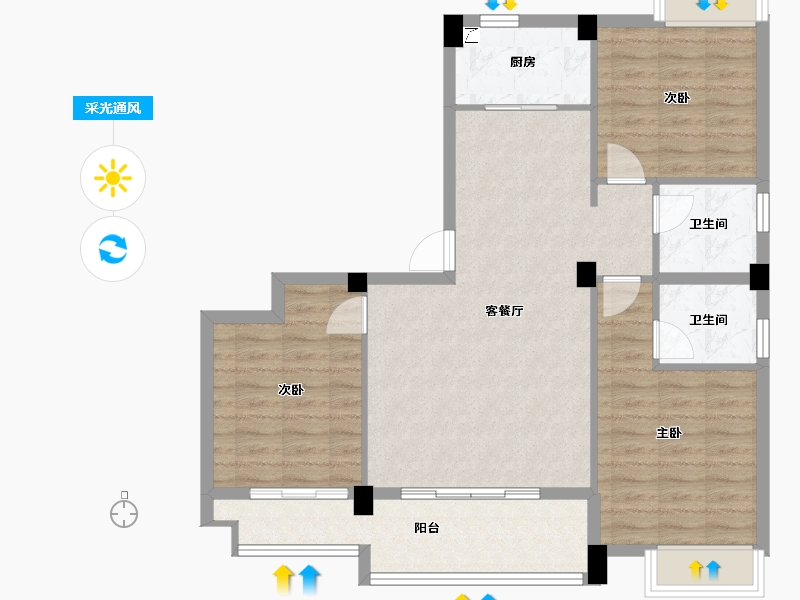 福建省-龙岩市-汀州红府天湖玺-90.37-户型库-采光通风