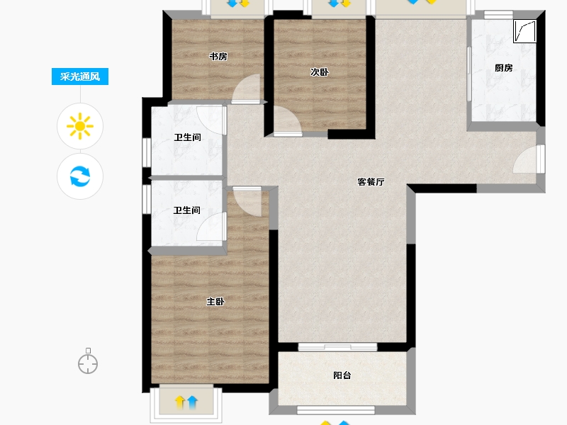 湖北省-武汉市-鹏湖湾-82.36-户型库-采光通风