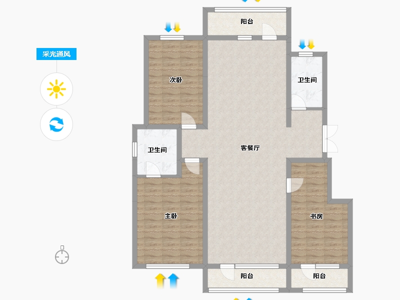 辽宁省-铁岭市-汇合・沣林居三期-128.34-户型库-采光通风