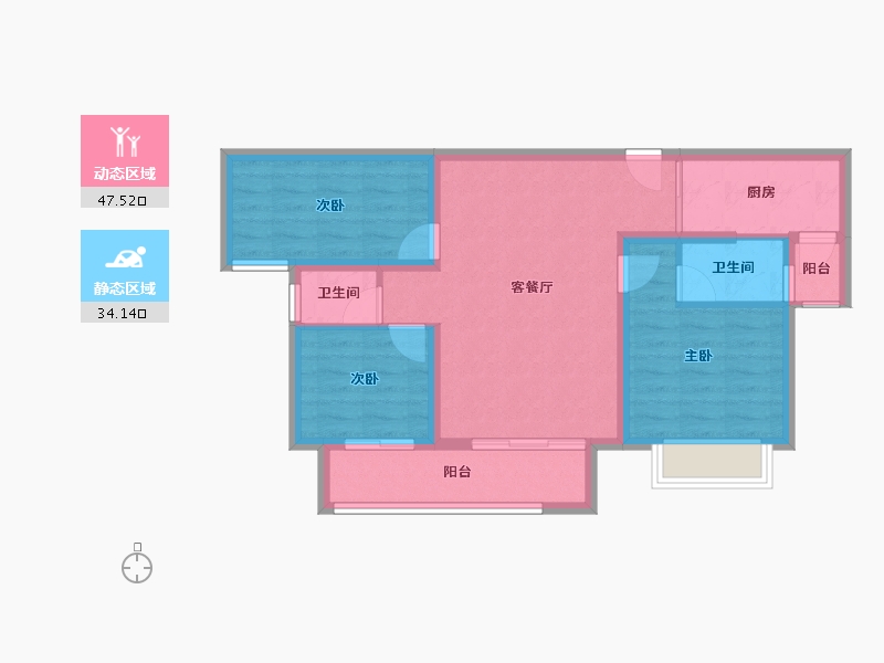 湖北省-襄阳市-君山水岸-72.39-户型库-动静分区