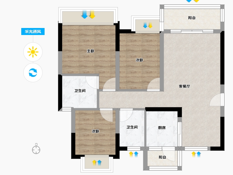 四川省-成都市-景瑞誉璟风华-70.71-户型库-采光通风