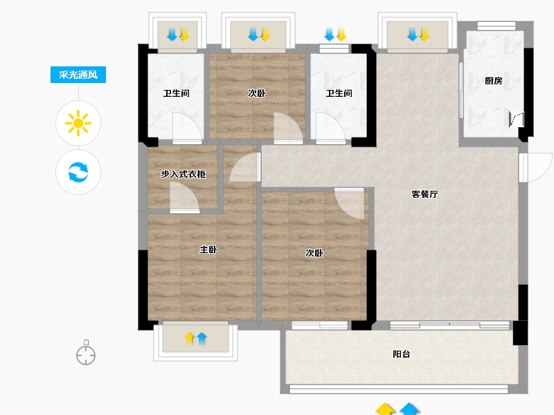 福建省-龙岩市-汀州臻邸-78.54-户型库-采光通风