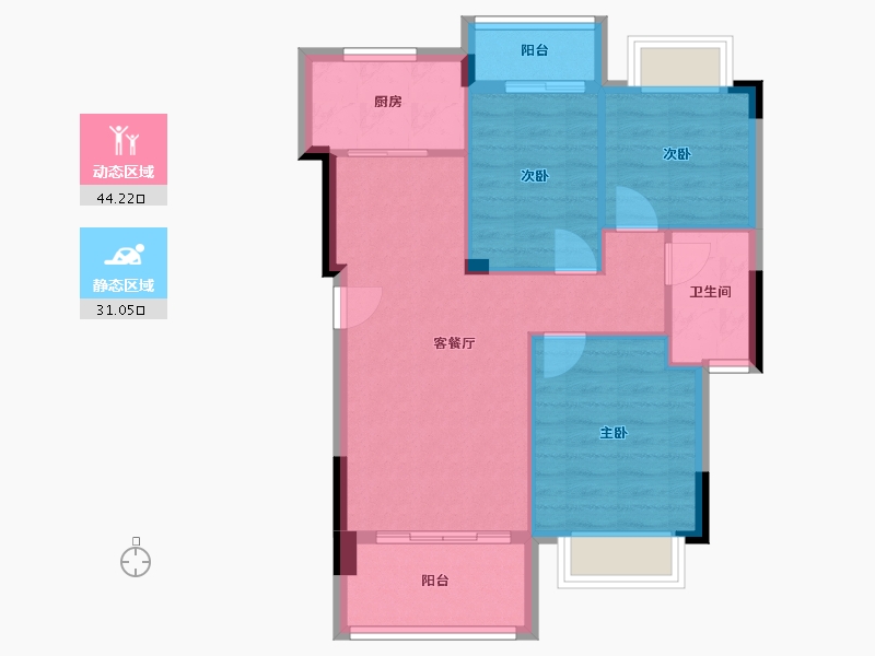 福建省-龙岩市-汀州臻邸-67.81-户型库-动静分区