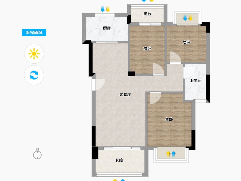 福建省-龙岩市-汀州臻邸-67.81-户型库-采光通风