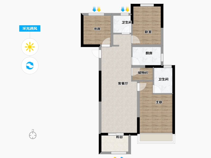 河南省-许昌市-当代宏安满堂悦-88.00-户型库-采光通风