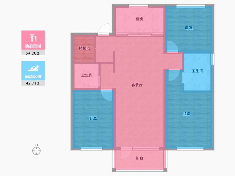 辽宁省-盘锦市-盘锦万科城·如园-86.85-户型库-动静分区