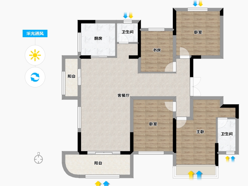 河南省-许昌市-万象三期水岸香郡花园-120.00-户型库-采光通风