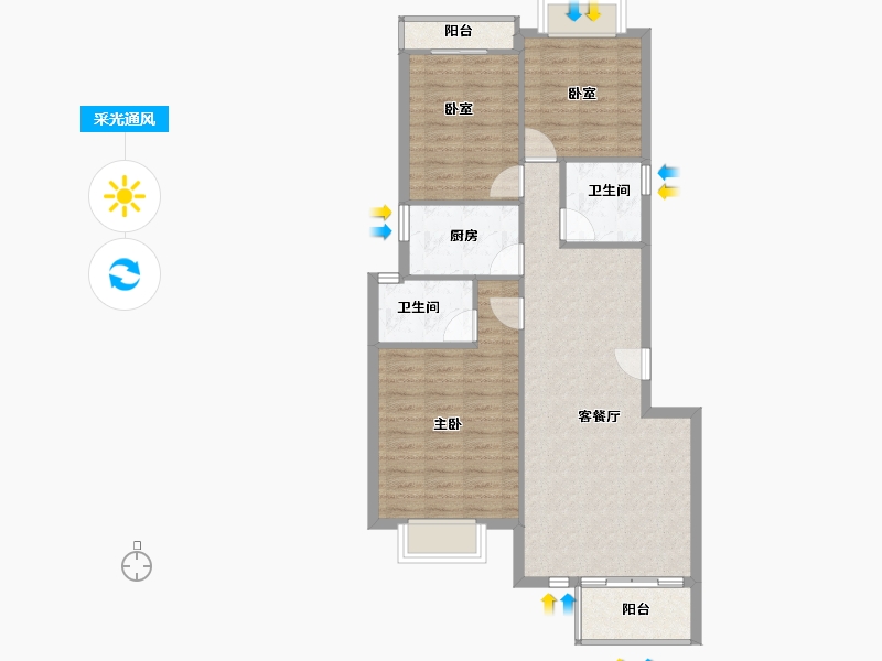 安徽省-宿州市-彼岸星城·融耀-85.65-户型库-采光通风