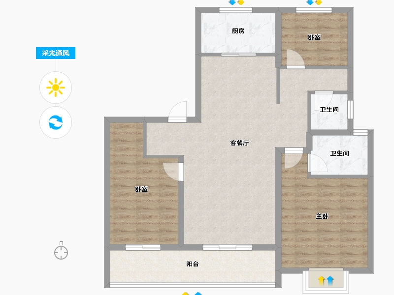 山东省-泰安市-开元盛世·福园-95.21-户型库-采光通风