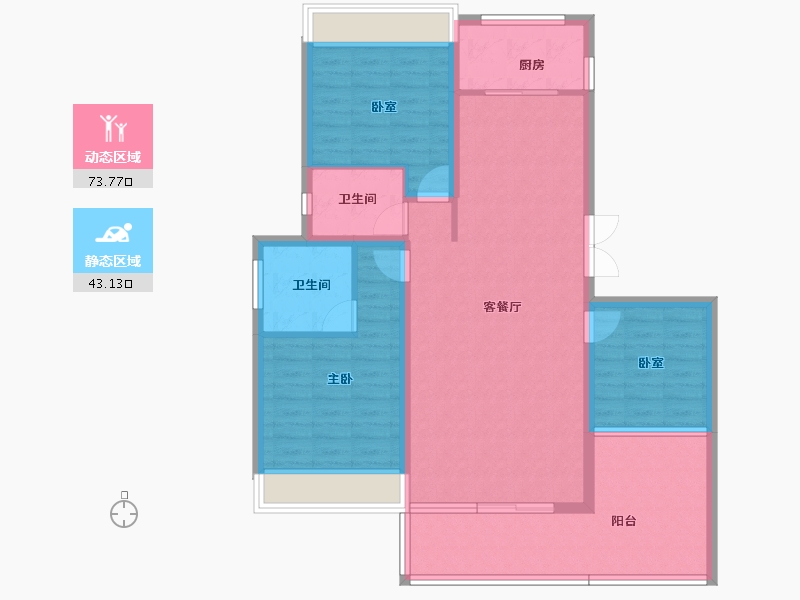 云南省-红河哈尼族彝族自治州-城发·沁园-105.22-户型库-动静分区