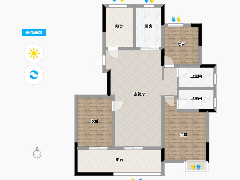 安徽省-蚌埠市-绿地迎宾城3期-107.00-户型库-采光通风