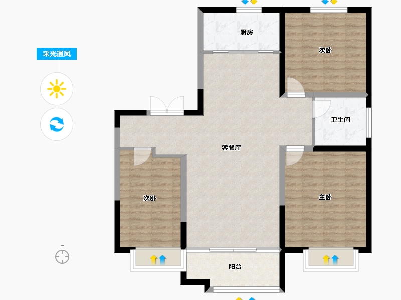 山东省-淄博市-宙合壹品-102.39-户型库-采光通风