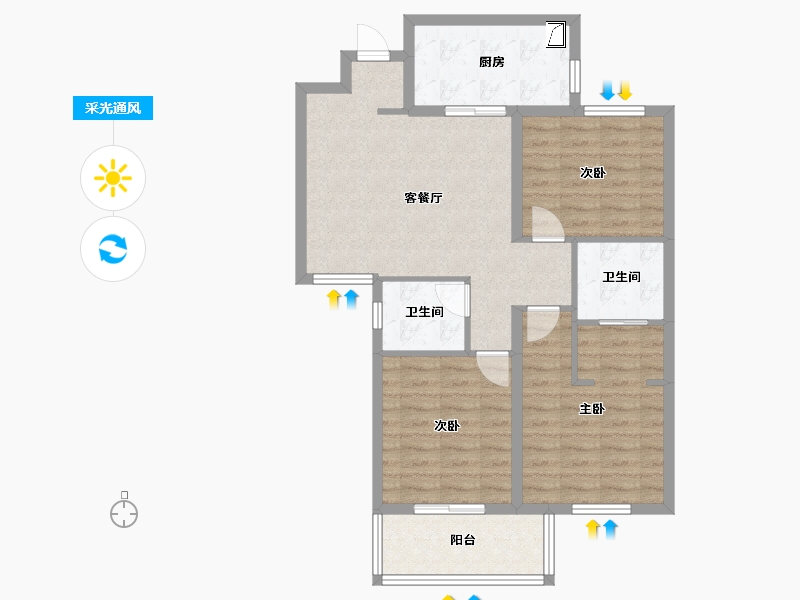 浙江省-嘉兴市-中港名都-84.87-户型库-采光通风