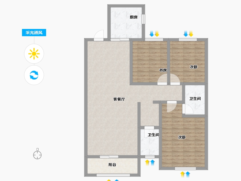 陕西省-宝鸡市-西建福慧城二期-106.40-户型库-采光通风