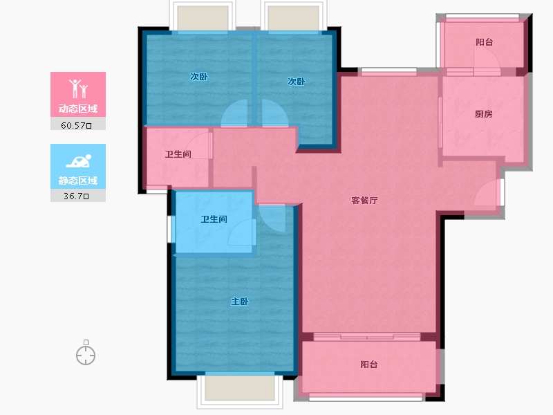 福建省-龙岩市-恒大绿洲三期天璟苑-87.26-户型库-动静分区