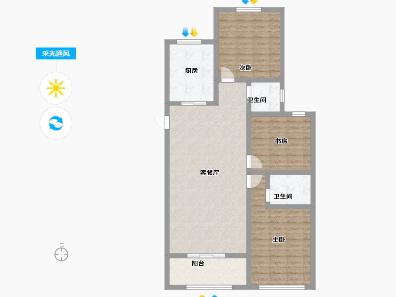 陕西省-宝鸡市-西建福慧城二期-103.76-户型库-采光通风