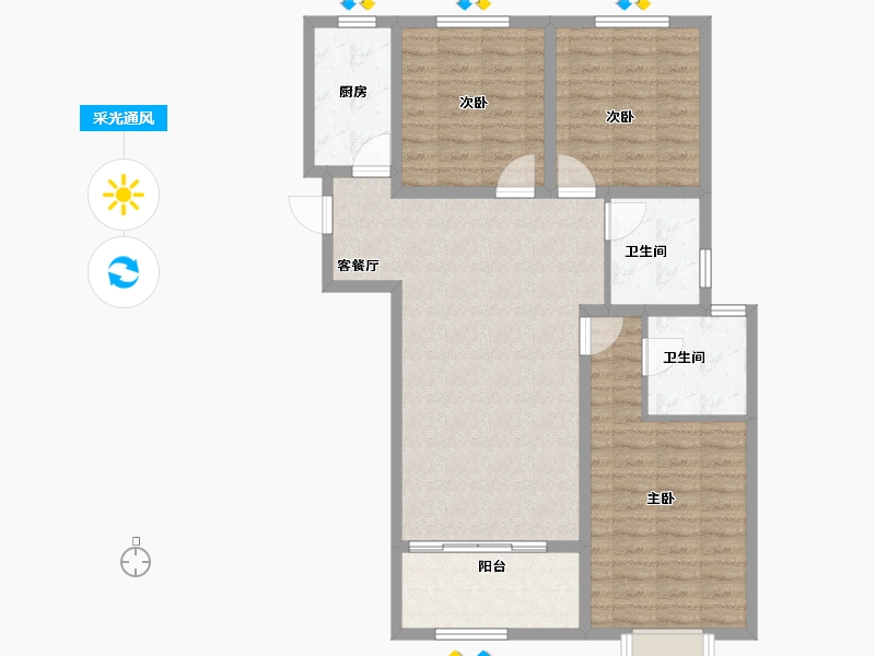 陕西省-宝鸡市-西建福慧城二期-100.60-户型库-采光通风