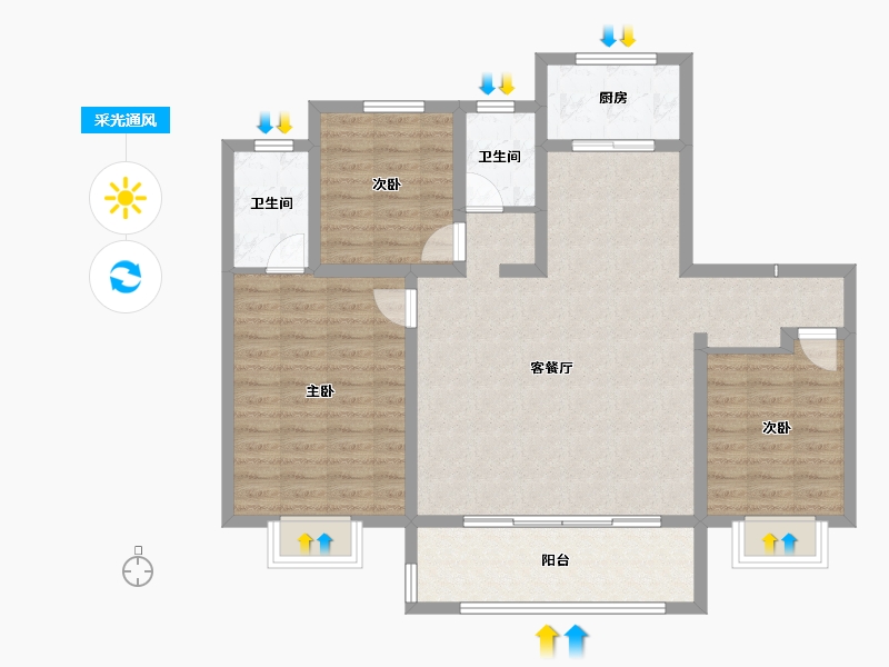 河南省-新乡市-辉县建业共城东望-100.33-户型库-采光通风