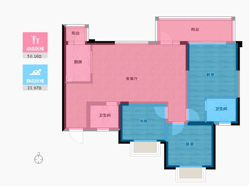 四川省-绵阳市-安州长虹世纪城珺临府-74.08-户型库-动静分区