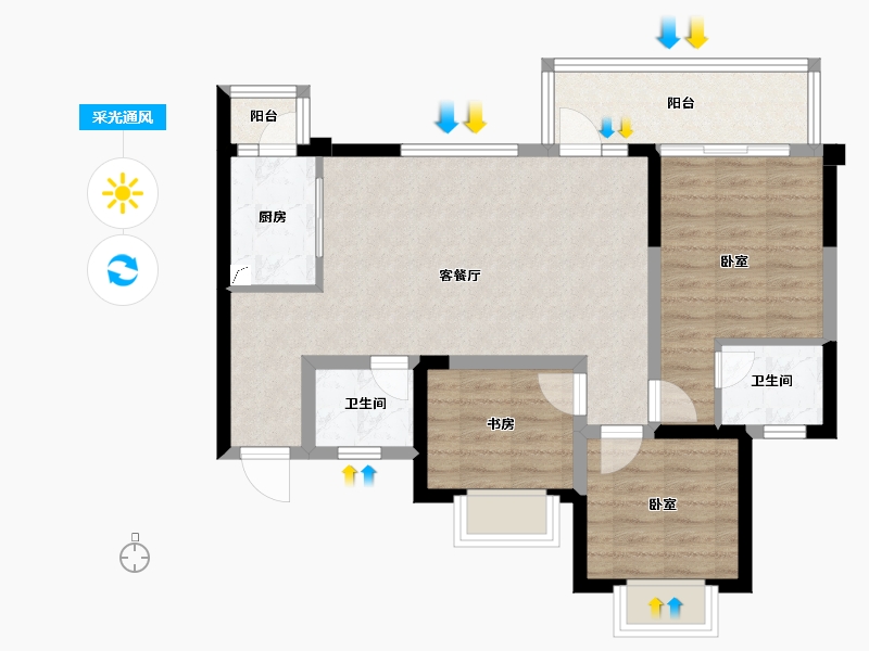 四川省-绵阳市-安州长虹世纪城珺临府-74.08-户型库-采光通风