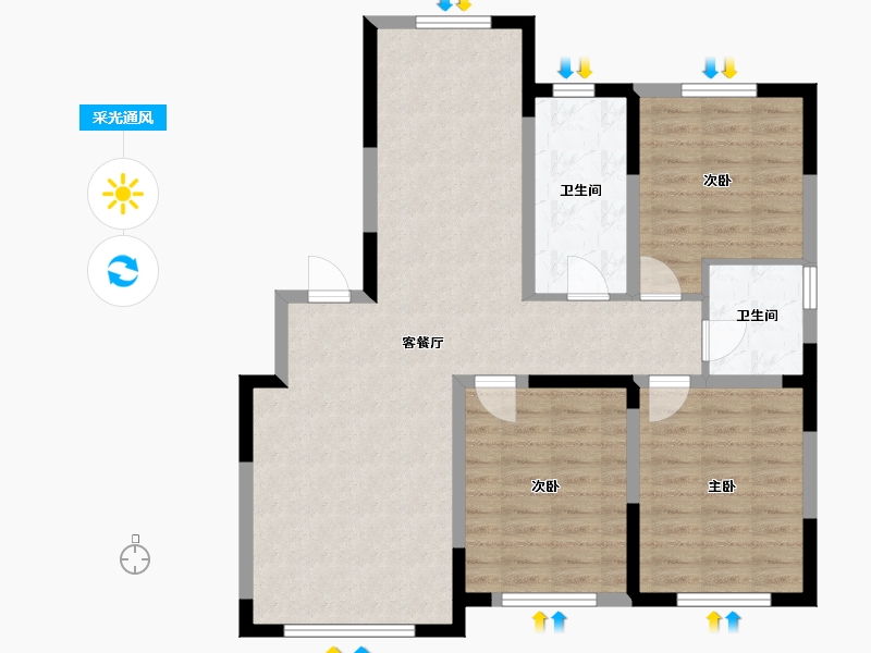 辽宁省-鞍山市-鞍钢新城-91.23-户型库-采光通风