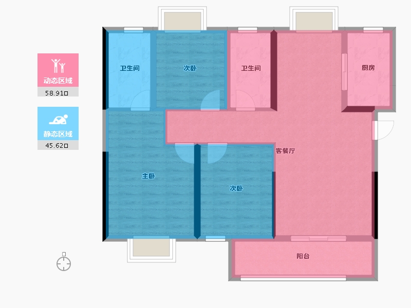 湖北省-孝感市-力标澴河壹号院-93.57-户型库-动静分区