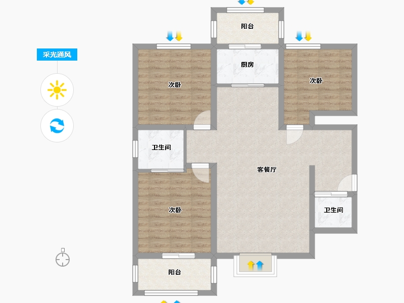 山西省-晋中市-龙城新苑小区-104.00-户型库-采光通风