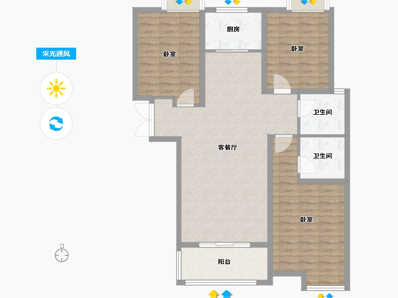 陕西省-渭南市-豪润·公园天下-107.23-户型库-采光通风