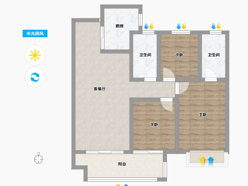 河南省-新乡市-辉县建业共城东望-84.31-户型库-采光通风