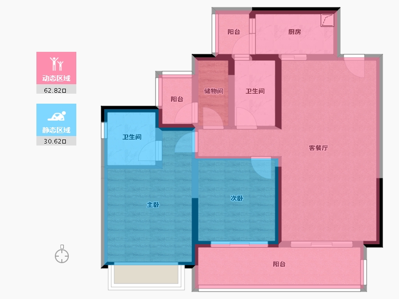 四川省-攀枝花市-领地阳光花城-85.62-户型库-动静分区