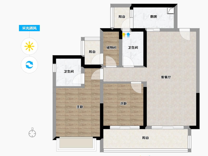 四川省-攀枝花市-领地阳光花城-85.62-户型库-采光通风